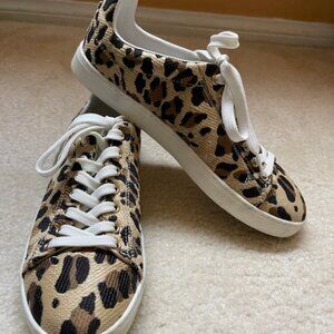 Stuart Weitzman Livvy Leopard-Print Raffia Sneakers 8.5